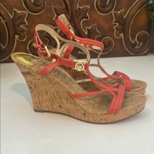 Michael Kors Red/Coral Wedge Sandals sz7.5